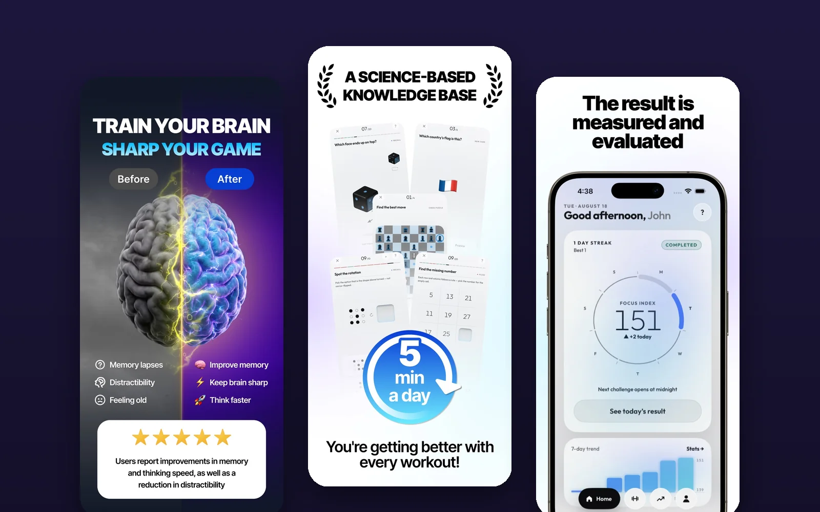Neura screens: brain games and daily score